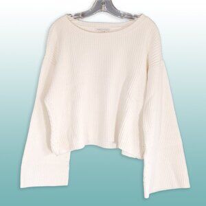 Rebecca Minkoff Oversized Cream Cropped Knit Sweater with Bell Sleeves Size L